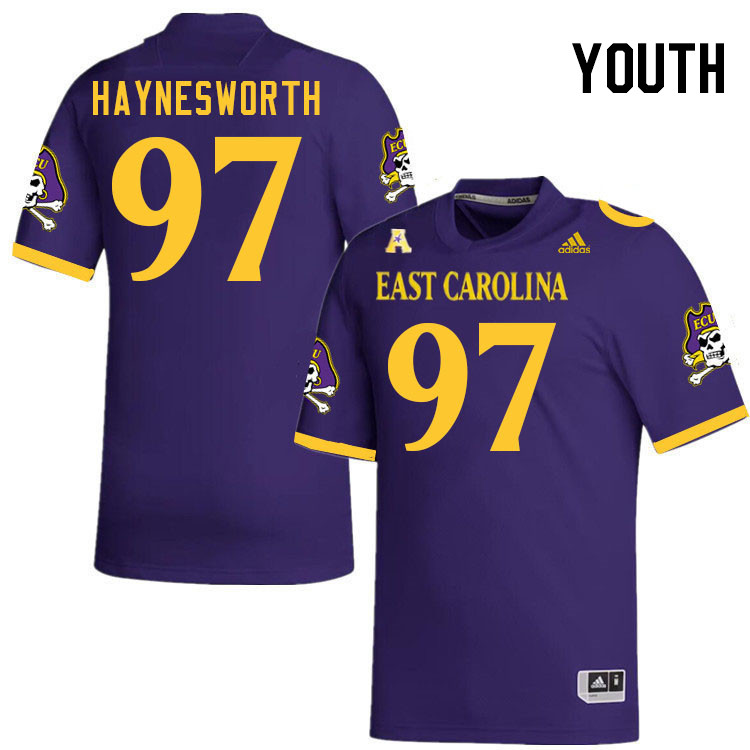 Youth #97 Justyn Haynesworth ECU Pirates 2023 College Football Jerseys Stitched-Purple